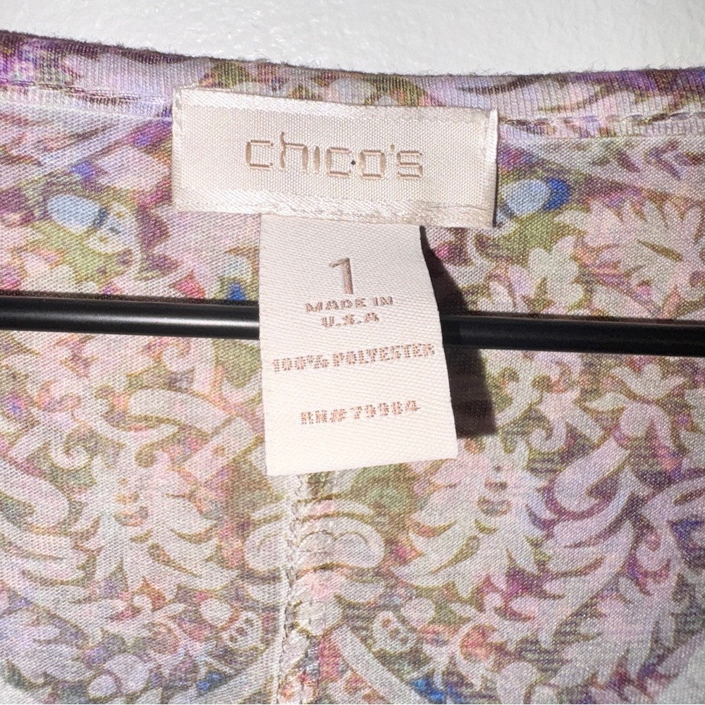 Chico's Blue Rainbow Graphic Tie Front Blouse 3/4 Sleeve Women’s Size 1 - Picture 4 of 11